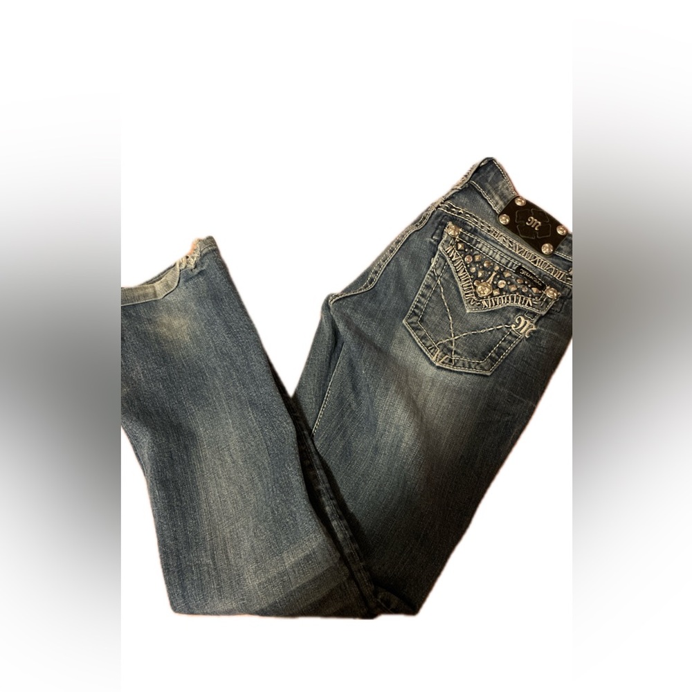 Miss Me Blue Boot Cut Jeans with Embellished Pockets